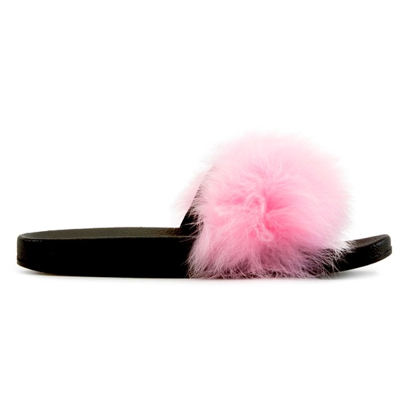 DAILY SLAY REAL FUR SLIDES PINK - Picture 2 of 2